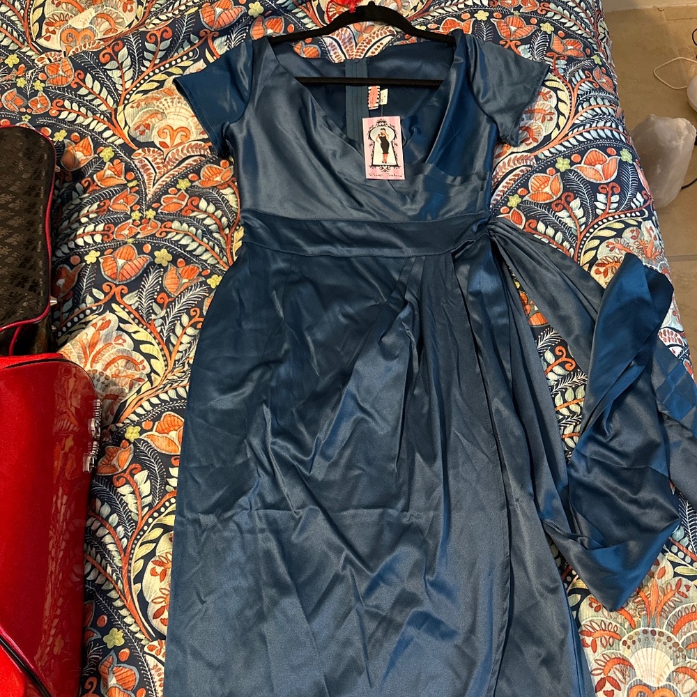 Pinup Couture Dress Blue Satin Small